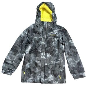 Columbia Ski Jacket Youth Medium Gray Camo Interchange Hooded Insulated Winter‎